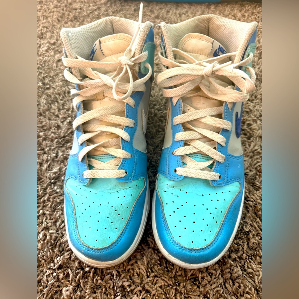 Blue and White High-Top Sneakers